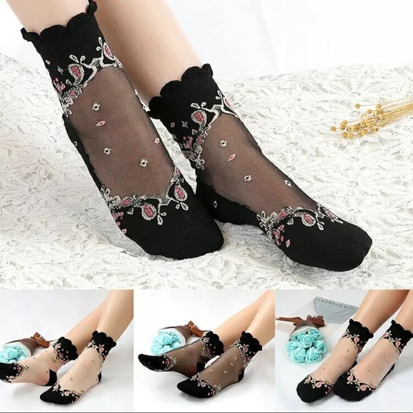 New Women’s Crystal Silk Rose 🧦 Socks - Picture 1 of 7